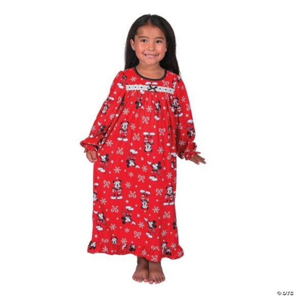 Girls Disney Mickey Mouse Flannel Christmas Holiday-Themed Nightgown Size 10 VGC